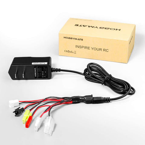 RC Car Battery Charger for NiMH/NiCd Battery Packs 2.4-12V w/ 5 Converter Plugs for RC Car, Airsoft Battery Packs